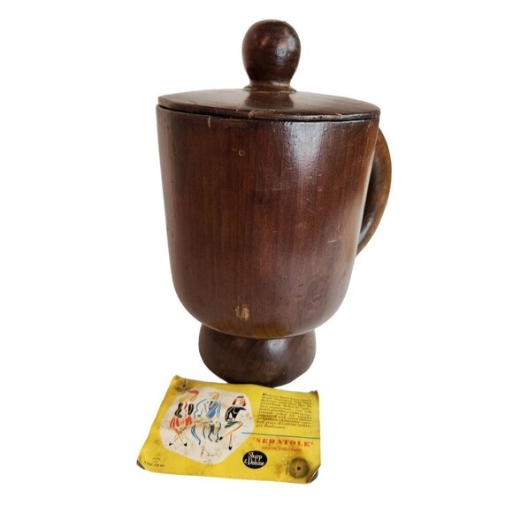 Vintage Wood Spice Container, Tea Canister With Lid & Sedatole Sharp & Dohme Ad - Picture 1 of 13